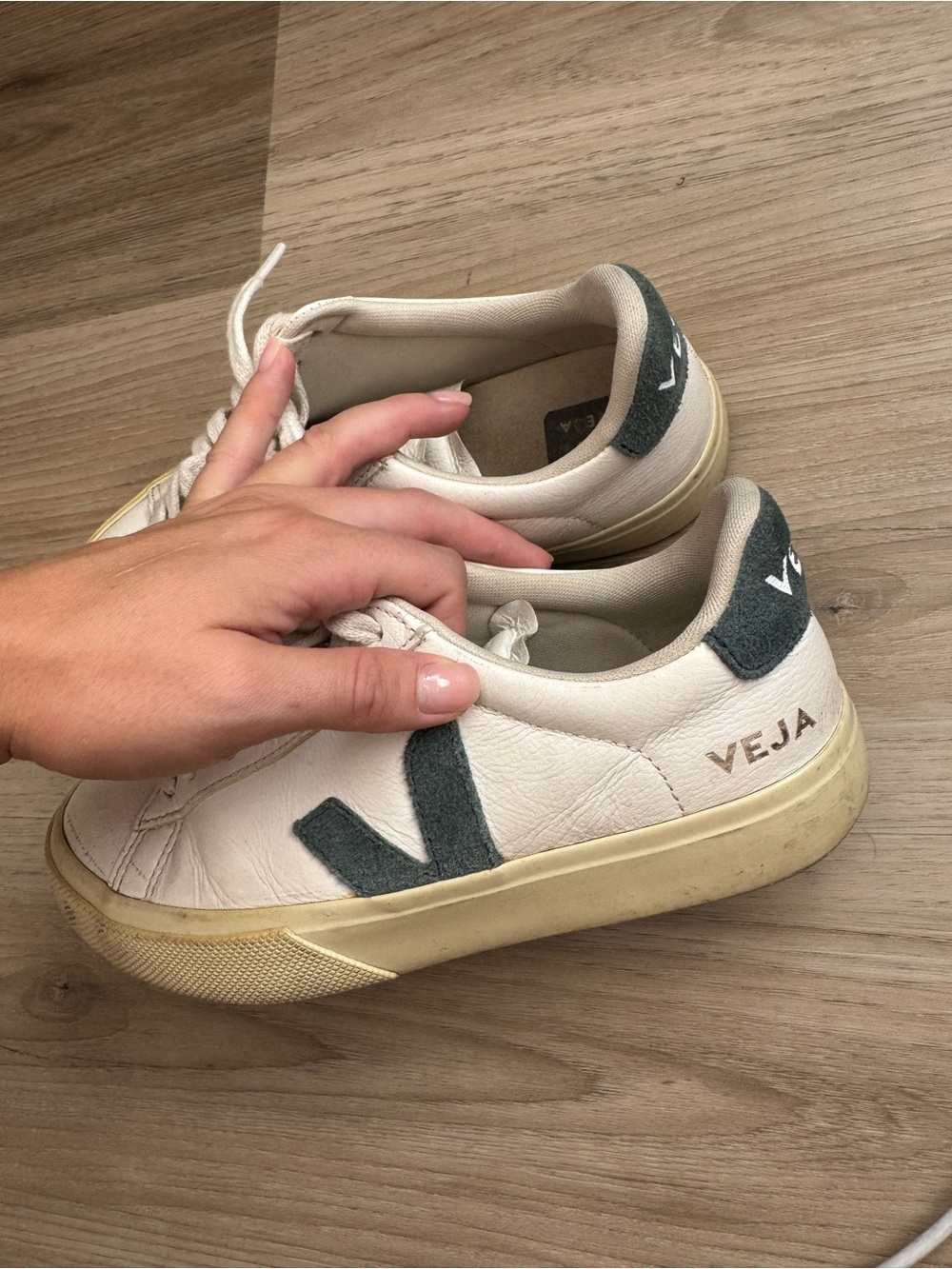 VEJA Women's White Leather Sneakers with Navy Accents